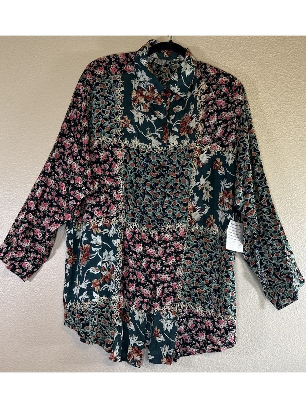 NWT Vintage Jane Ashley Plus 3X Embroidered Floral Long Sleeve Blouse